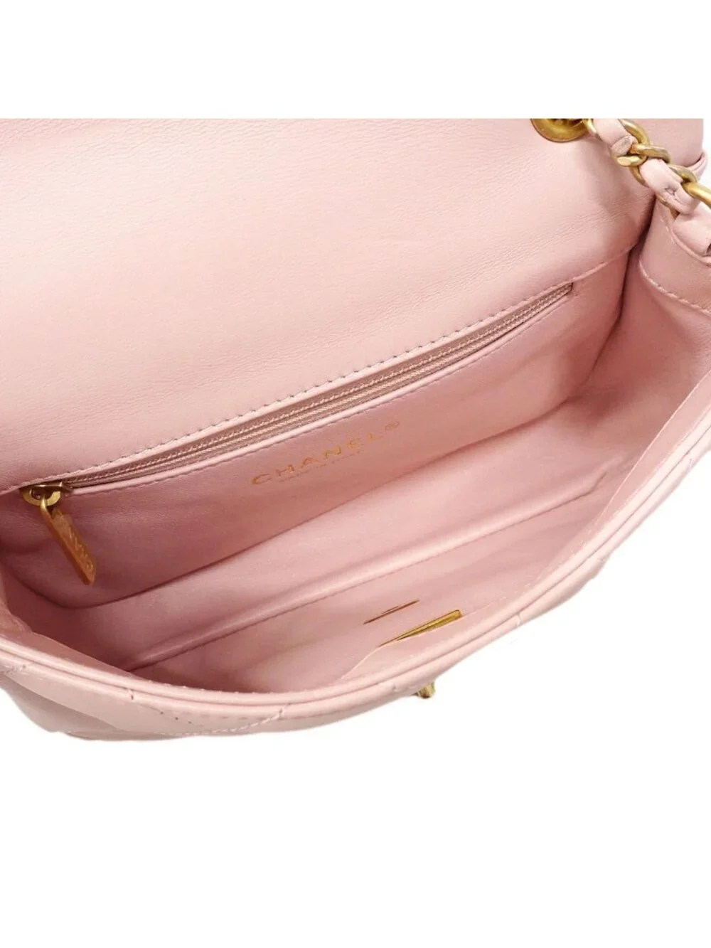 Chanel Shoulder Bag Mini Quilted Lambskin Pink Gold